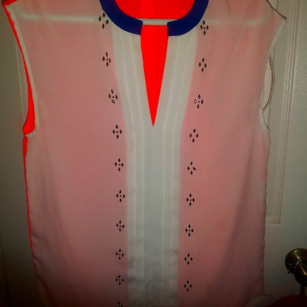 Gibson Larimer Women's Top, Med Orange/White/Blue